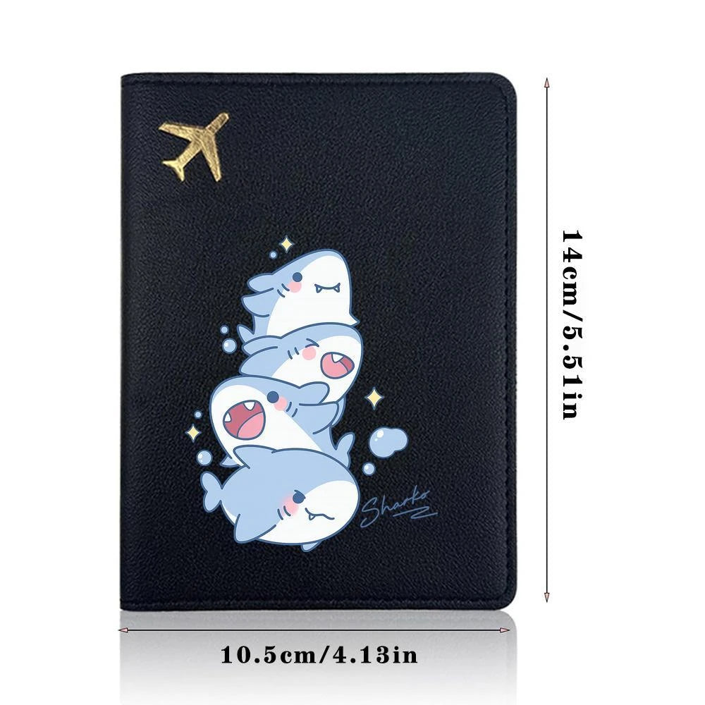 Cute Smiling Shark Pattern Passport Holder Travel Card Cover Portable Storage Pouch Ideal Birthday Gift for Women Air Travel