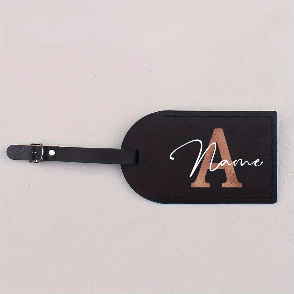 1pc Personalized Luggest Tag for Unisex, Fashion and Retro Black Tag with Retro Initial Design - Custom Name