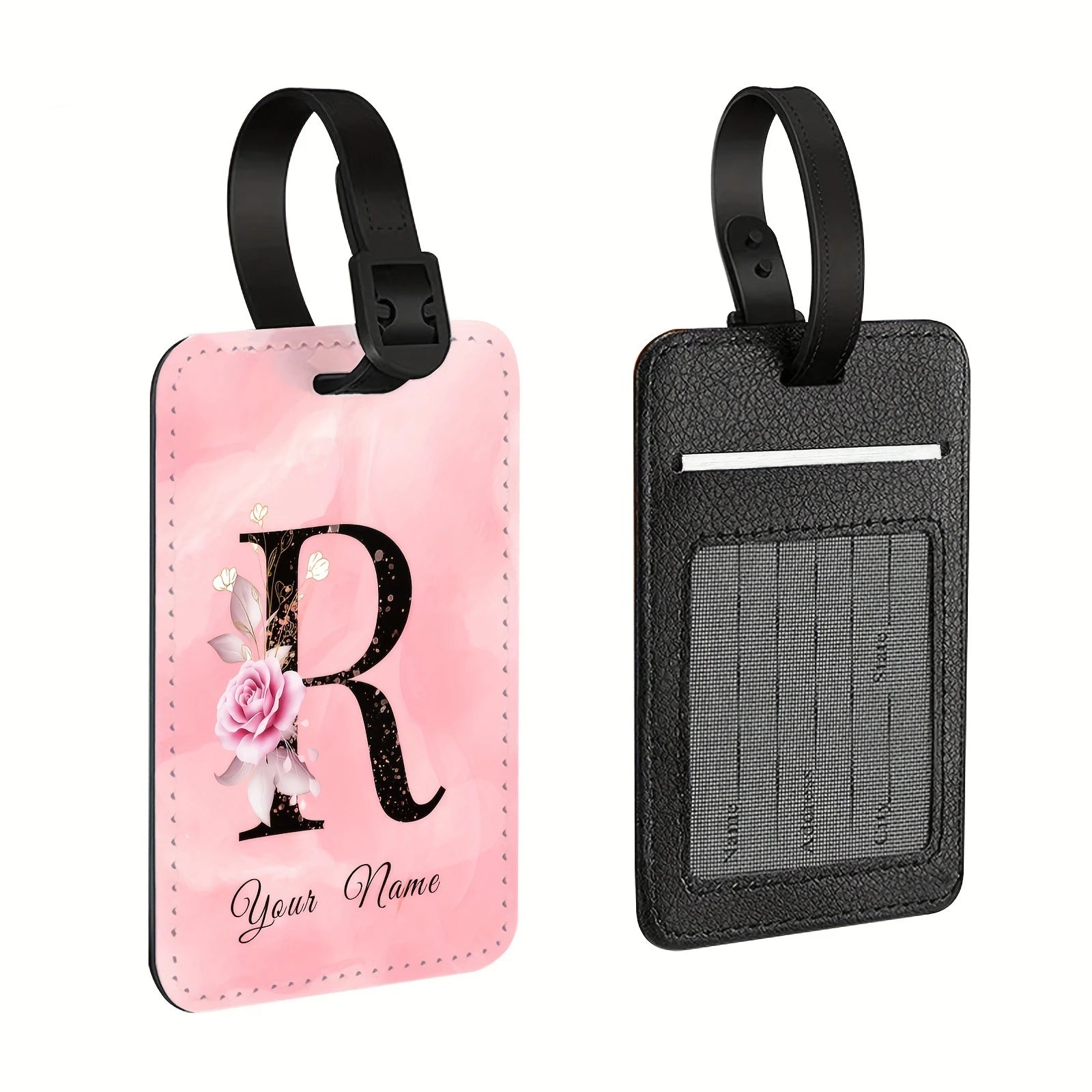 A of Personalized Custom Creative Flower Letter Pink Name Text Luggage Tags, Travel Cruise Suitcase Tags