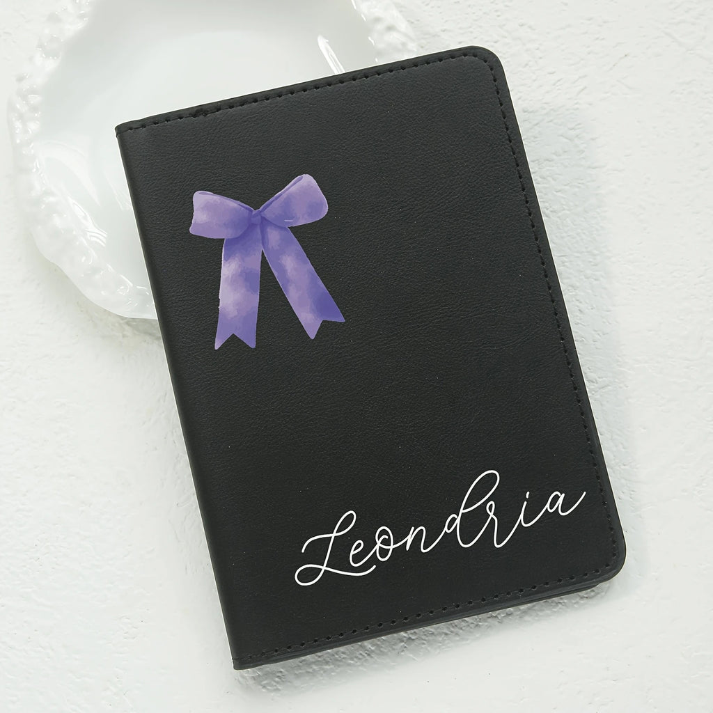 Customized Name Passport Cover with Bow Pattern Personalized Monogram Bow Passport Holder Customized Document Card Holder