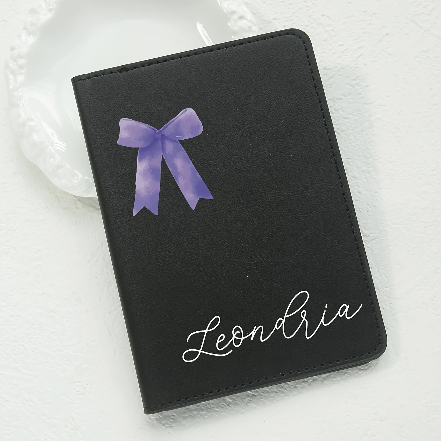 Customized Name Passport Cover with Bow Pattern Personalized Monogram Bow Passport Holder Customized Document Card Holder