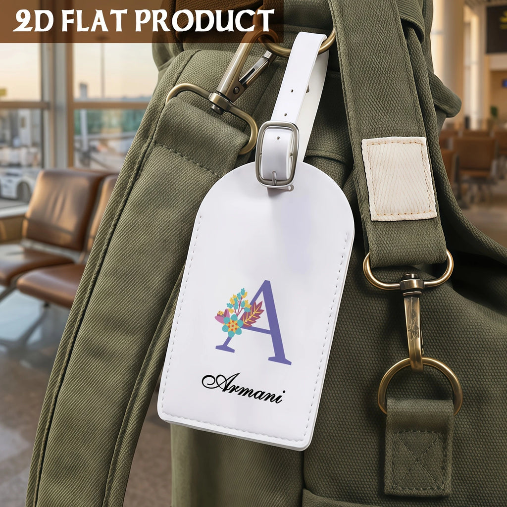 Personalized White Synthetic Leather Luggage Tag - Custom Initial & Name ID Label for Suitcase, Business Travel & Vacation