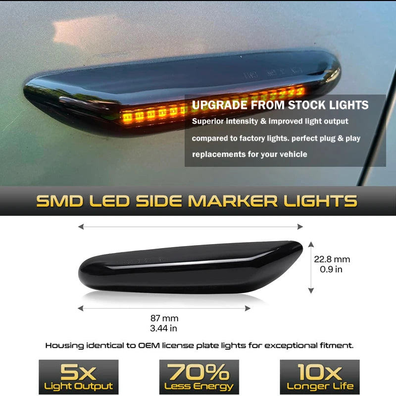 Sequential Flashing LED Turn Signal Side Marker Light For BMW E60 E61 E90 E91 E87 E81 E83 E84 E88 E92 E93 E82 E46 1 3 5 Series