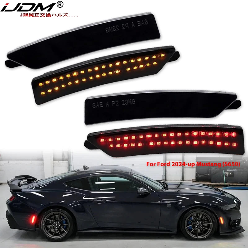 iJDM Car Full LED Dotted Front & Rear Side Marker Light Assembly for Ford Mustang Gen7/S650 2024 2025 DRL Parking Lights