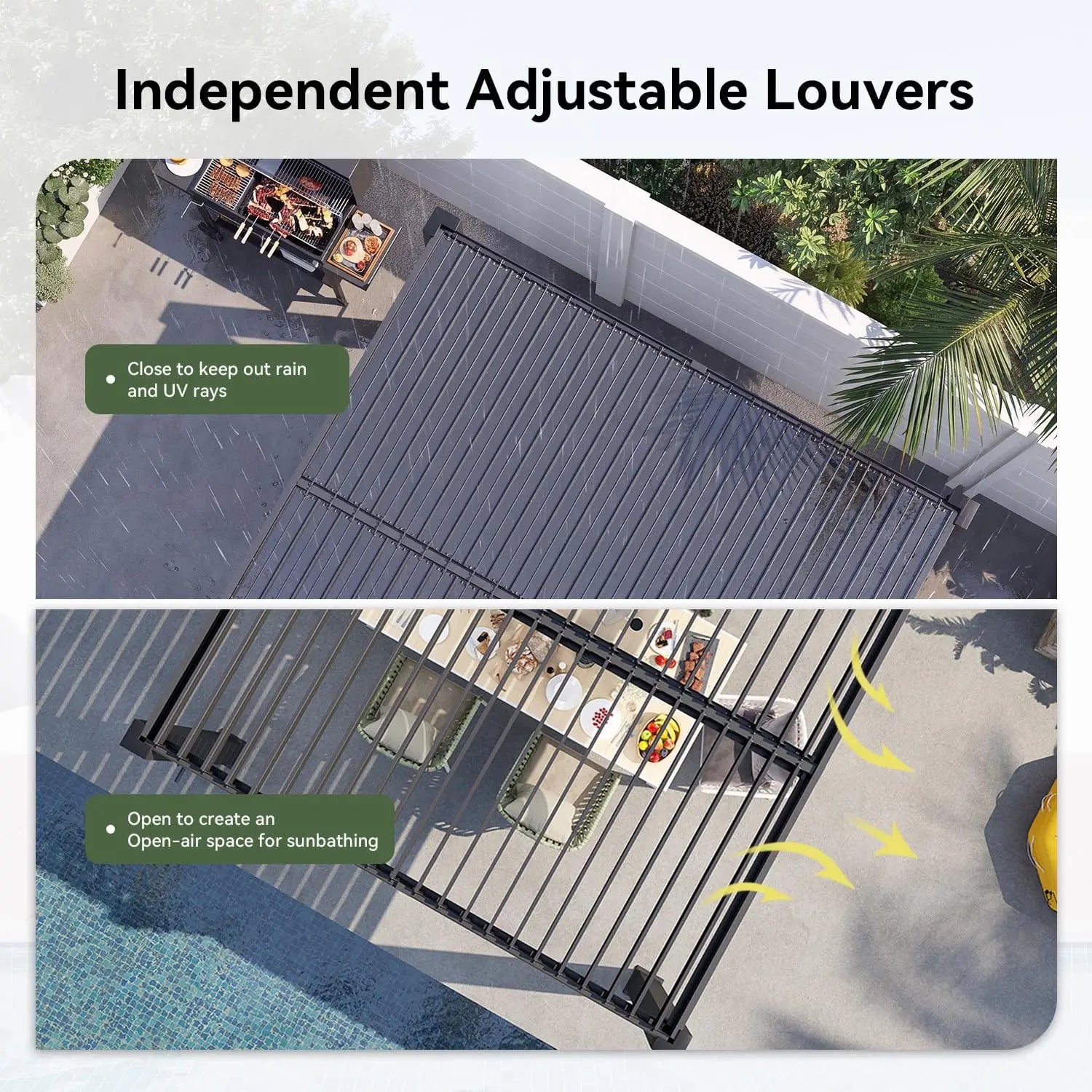 Aoxun 10x10FT Louvered Aluminum Pergola Adjustable Roof Metal Pergola for Decks Gardens Backyards Easy Assembly Gray