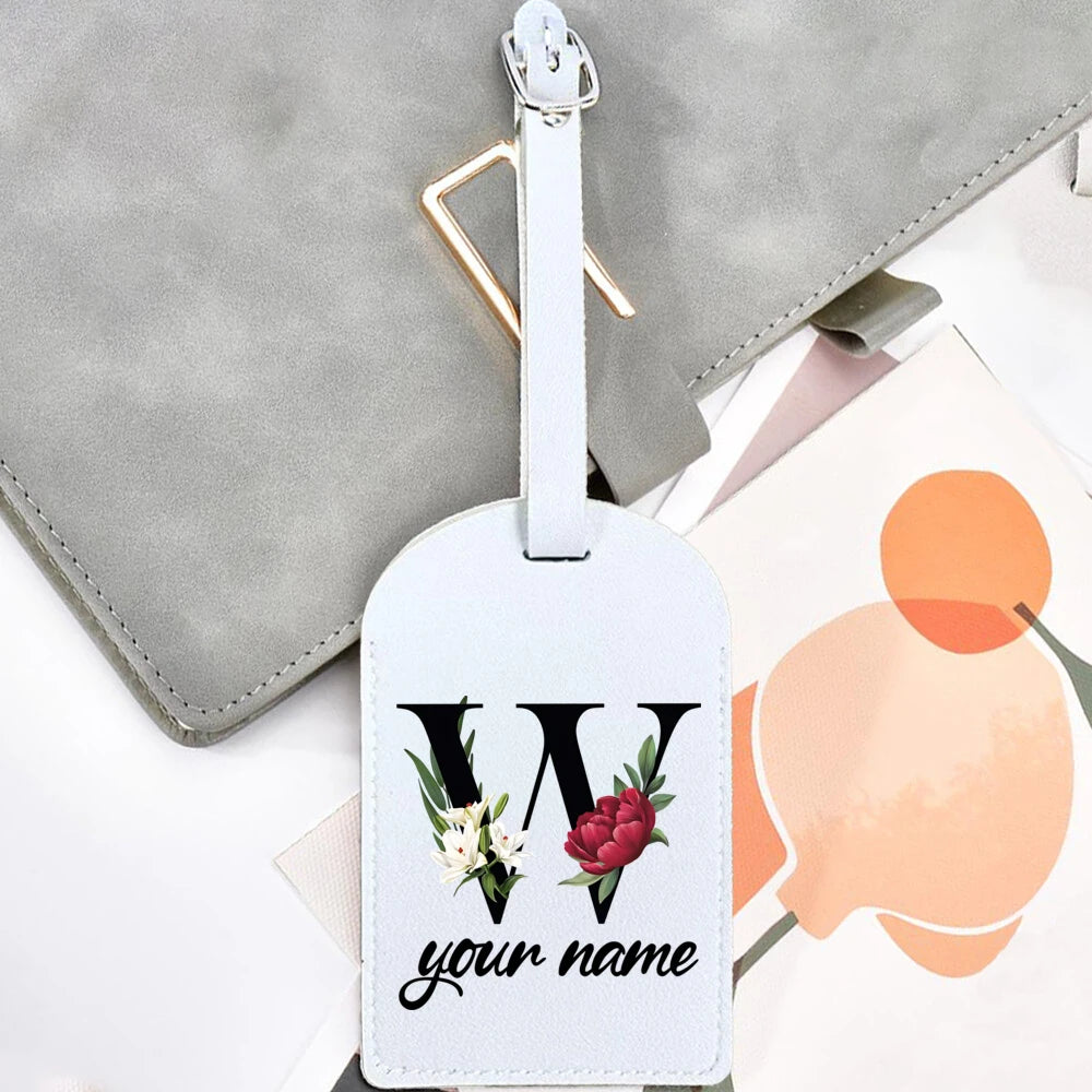 Black Floral Letter with Name Monogram Luggage Tag for Suitcase Baggage Handbag Tags Travel Bag Label Tag Personalised Gift