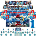 Smurfsed Happy Birthday Decoration Party Supplies Balloon Banner Number Blue Elf Theme Backdrop Cake Topper Baby Shower Boy Girl