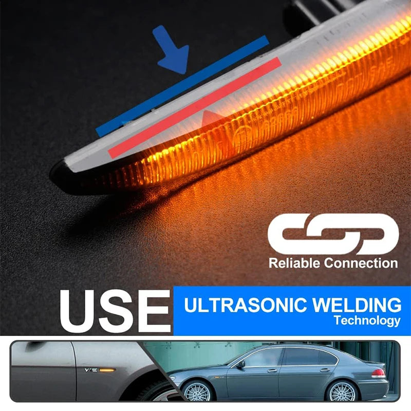 2Pcs Amber Dynamic Sequential Blink LED Side Marker Light For BMW 7 Series E65 E66 E67 E68 745i 750i 760i Turn Signal Light