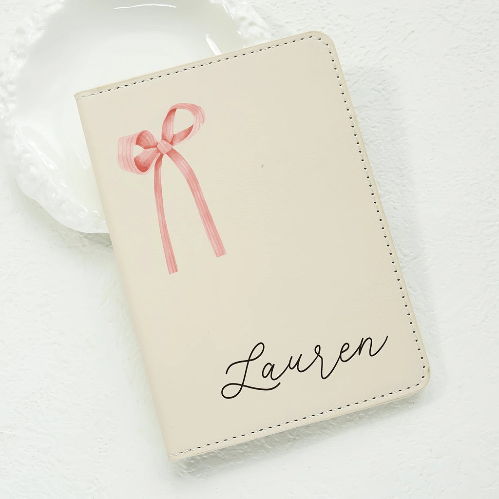 Customized Name Passport Cover with Bow Pattern Personalized Monogram Bow Passport Holder Customized Document Card Holder