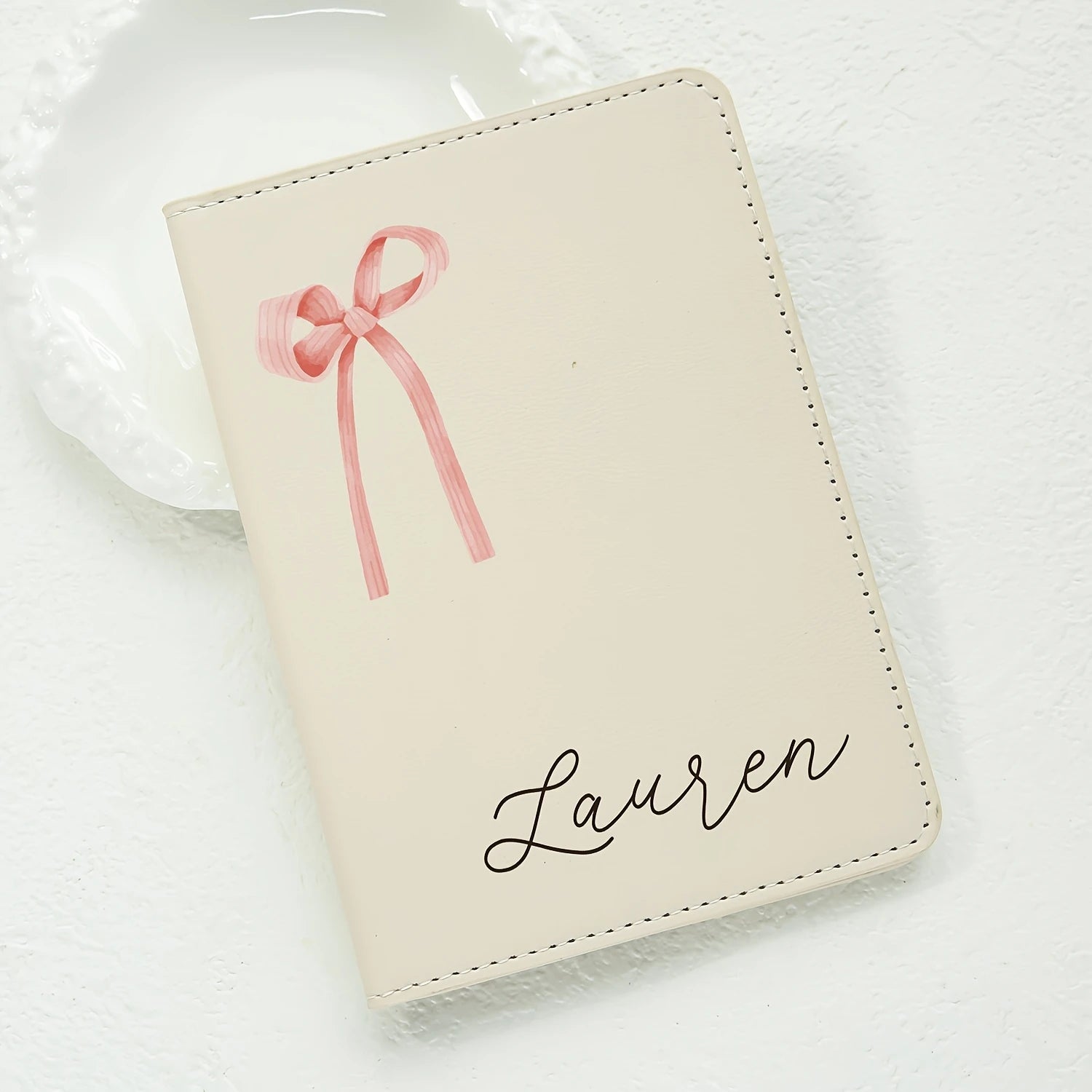 Customized Name Passport Cover with Bow Pattern Personalized Monogram Bow Passport Holder Customized Document Card Holder