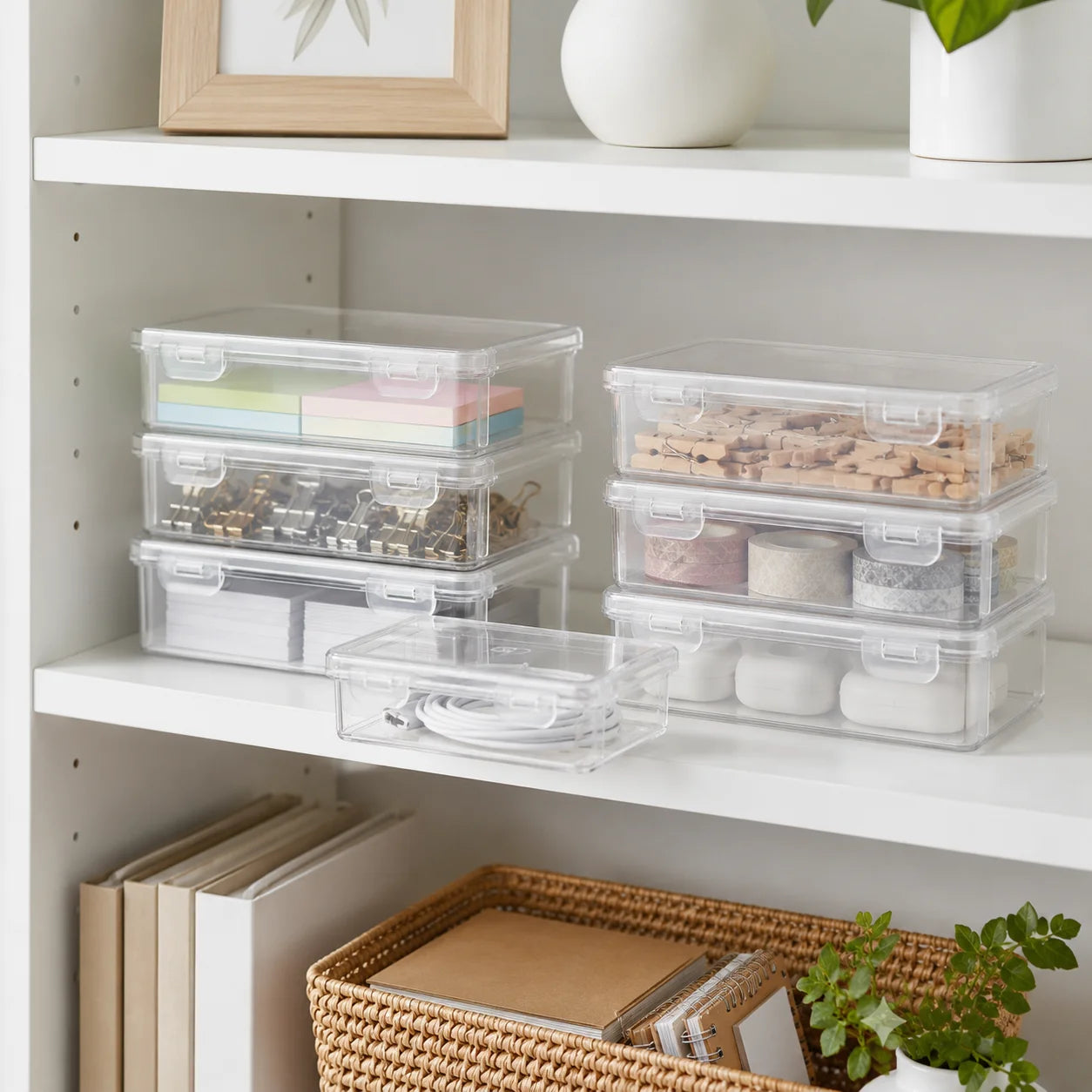Clear Plastic Storage Boxes With Secure Lids Stackable Small Organizer Containers Dust Proof Home Storage Bins For Drawer Bathroom Kitchen Office Craft Cosmetic Sundries Organizing