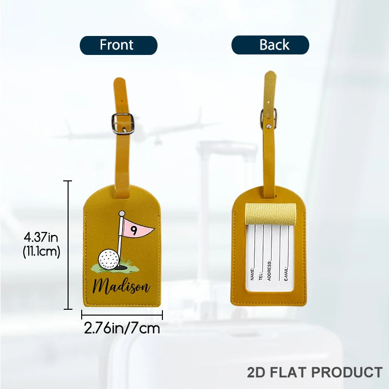 Custom Personalized Synthetic Leather Luggage Tag Golf Theme PU Material Privacy Flap Cover Travel Bag Identifier Perfect