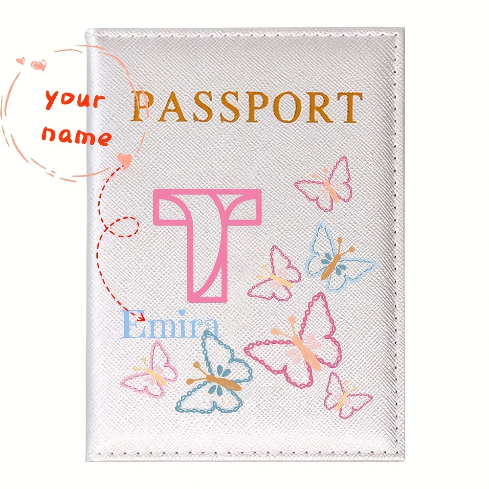 Personalized White Butterfly Letter PU Passport Cover Travel Storage, Elegant Holiday Anniversary Party Present