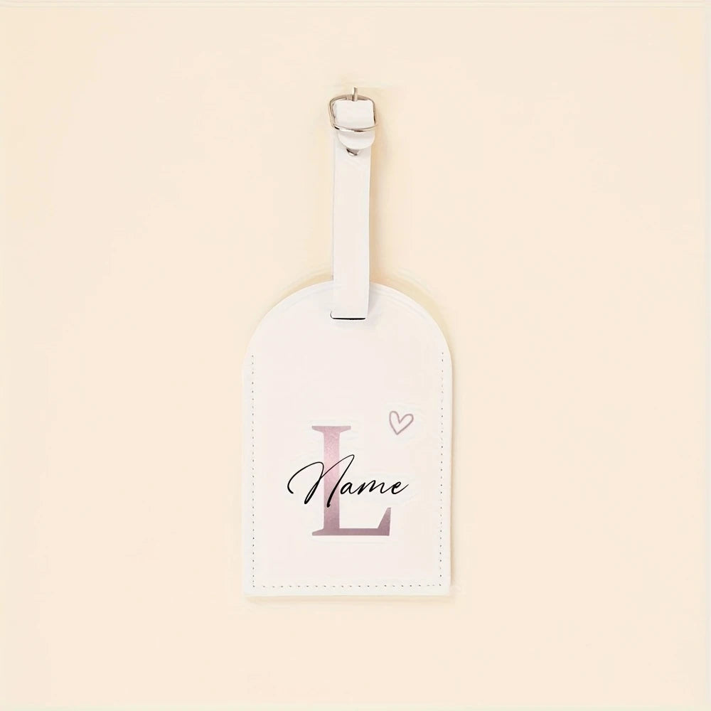 Custom Name Tag - Elegant Font Engraving Name/Initials, PU Material - Wedding,Birthday, Travel Gift - Customizable Letter (A-Z)