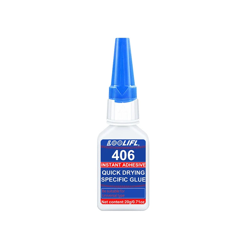 Brand-new upgraded 406 super cyanoacrylate glue, instant drying in 5 seconds, waterproof, stable and versatile bonding tool.