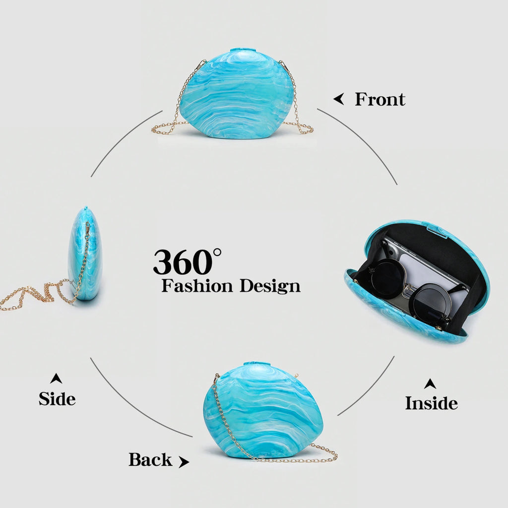 Luxury wedding party women's evening bag stylish and elegant shell striped shoulder bag high-quality acrylic clutch.