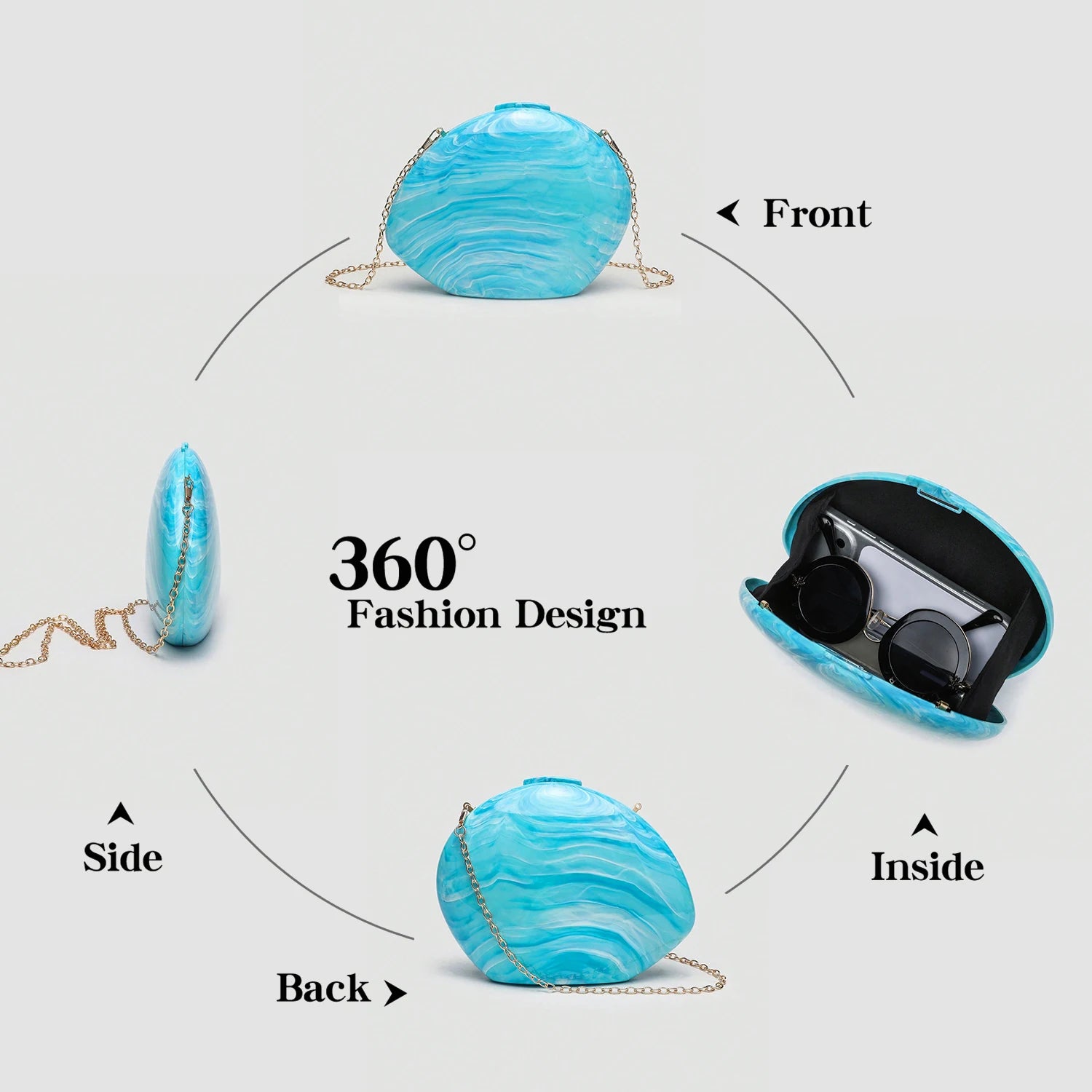 Luxury wedding party women's evening bag stylish and elegant shell striped shoulder bag high-quality acrylic clutch.