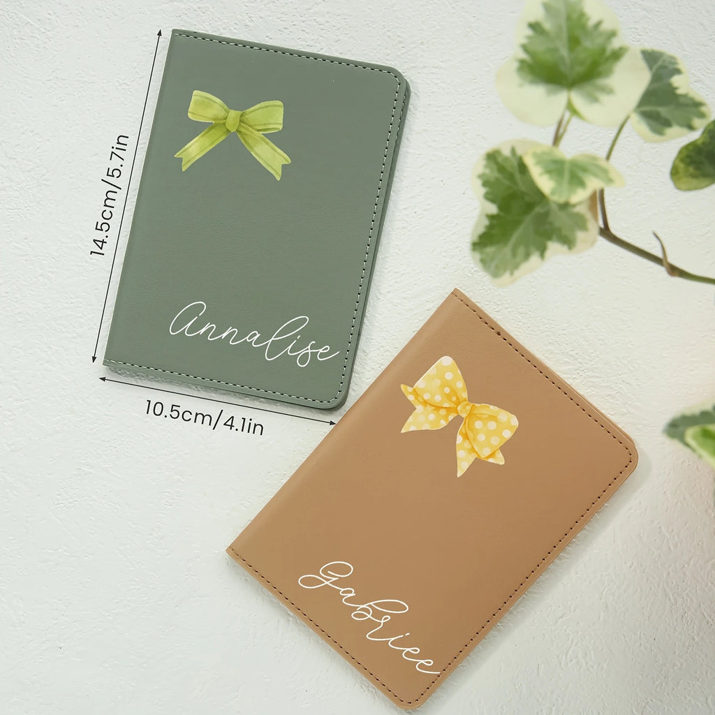 Customized Name Passport Cover with Bow Pattern Personalized Monogram Bow Passport Holder Customized Document Card Holder