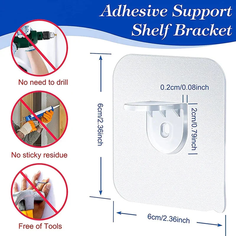 Shelf Bracket Adhesive Nail Self-Adhesive Wardrobe Shelf Bracket Clip Wall Hanging Bracket Partition Non Punching Strong Bracket