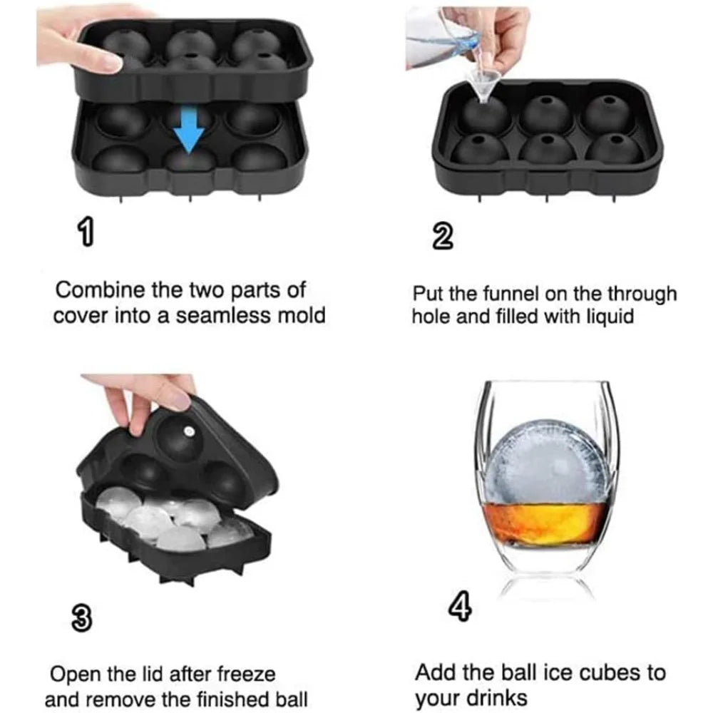 Silicone ice cube tray, large round ice cubes and square ice cubes, BPA-free, reusable, with lid, suitable for cocktails, whisky