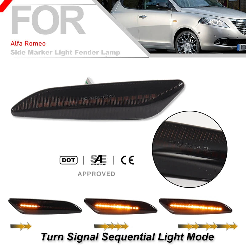 2pc Car Sequential Flashing LED Amber Turn Signal Side Marker Light For Alfa Romeo 147 156 Fiat Egea Tipo Lancia Delta Ypsilon 3