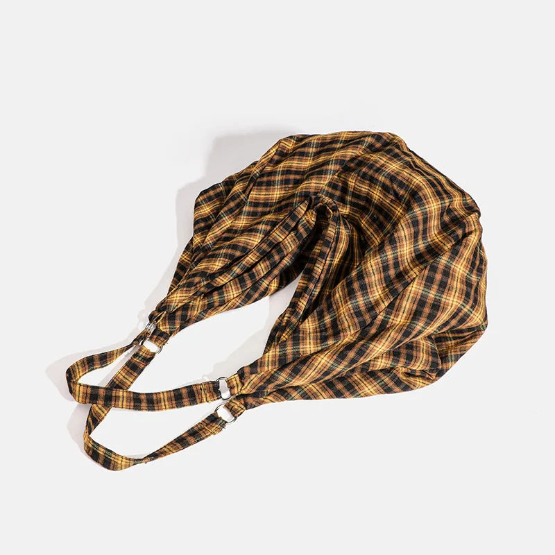 Casual Vintage Tote Bag Large Capacity Canvas Tote Women's Relaxed Style Checkered Commuter Shoulder Bag Versatile Travel Bag