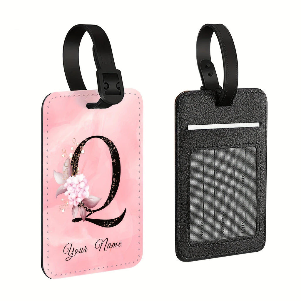 A of Personalized Custom Creative Flower Letter Pink Name Text Luggage Tags, Travel Cruise Suitcase Tags