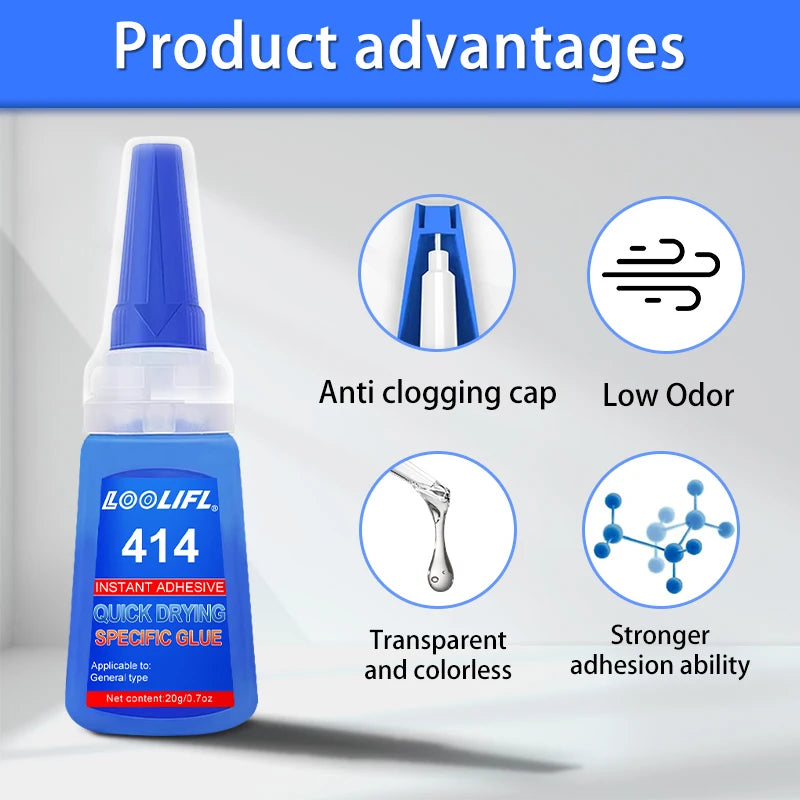 LOOLIFL 1-3pcs 414 Super Glue Instant Quick-drying Cyanoacrylate Adhesive Leather Rubber Wood Metal Strong Bond Liquid Glue Tool