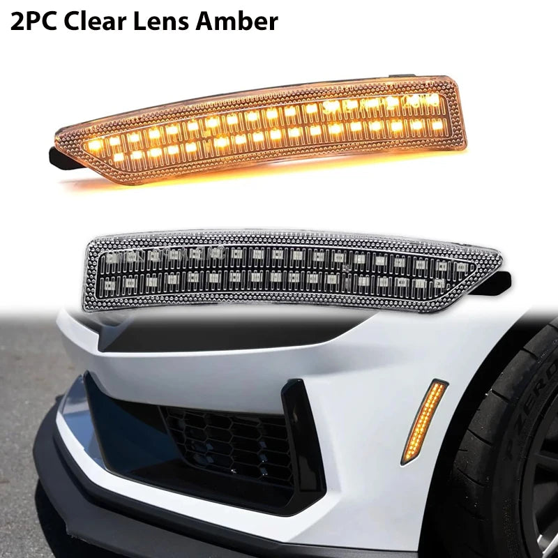 iJDM Car Full LED Dotted Front & Rear Side Marker Light Assembly for Ford Mustang Gen7/S650 2024 2025 DRL Parking Lights