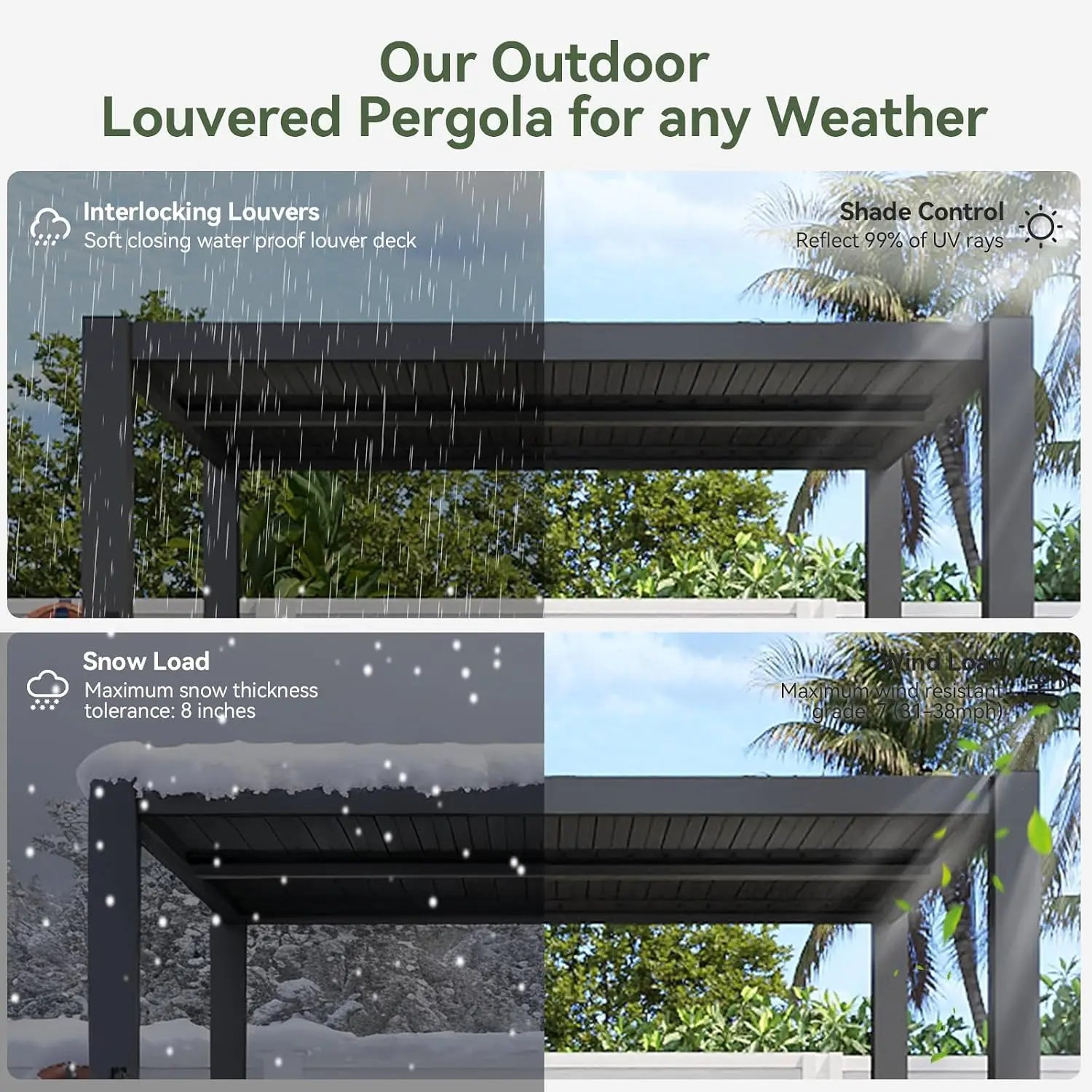 Aoxun 10x10FT Louvered Aluminum Pergola Adjustable Roof Metal Pergola for Decks Gardens Backyards Easy Assembly Gray
