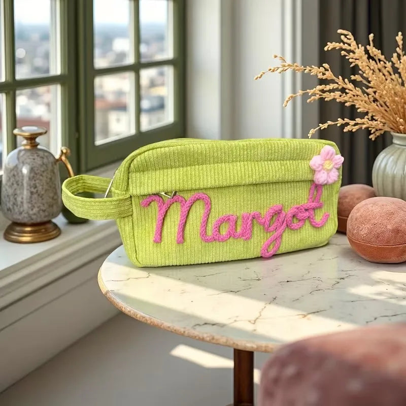 1pc Custom Corduroy Makeup Bag: Personalized yarn name bag, stylish and simple mini portable storage bag with large capacity