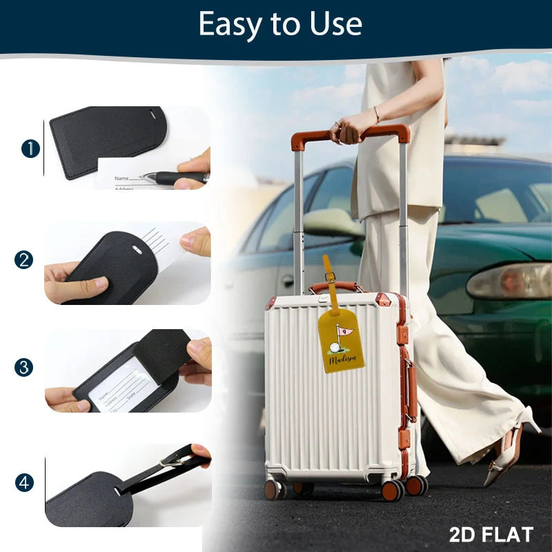 Custom Personalized Synthetic Leather Luggage Tag Golf Theme PU Material Privacy Flap Cover Travel Bag Identifier Perfect