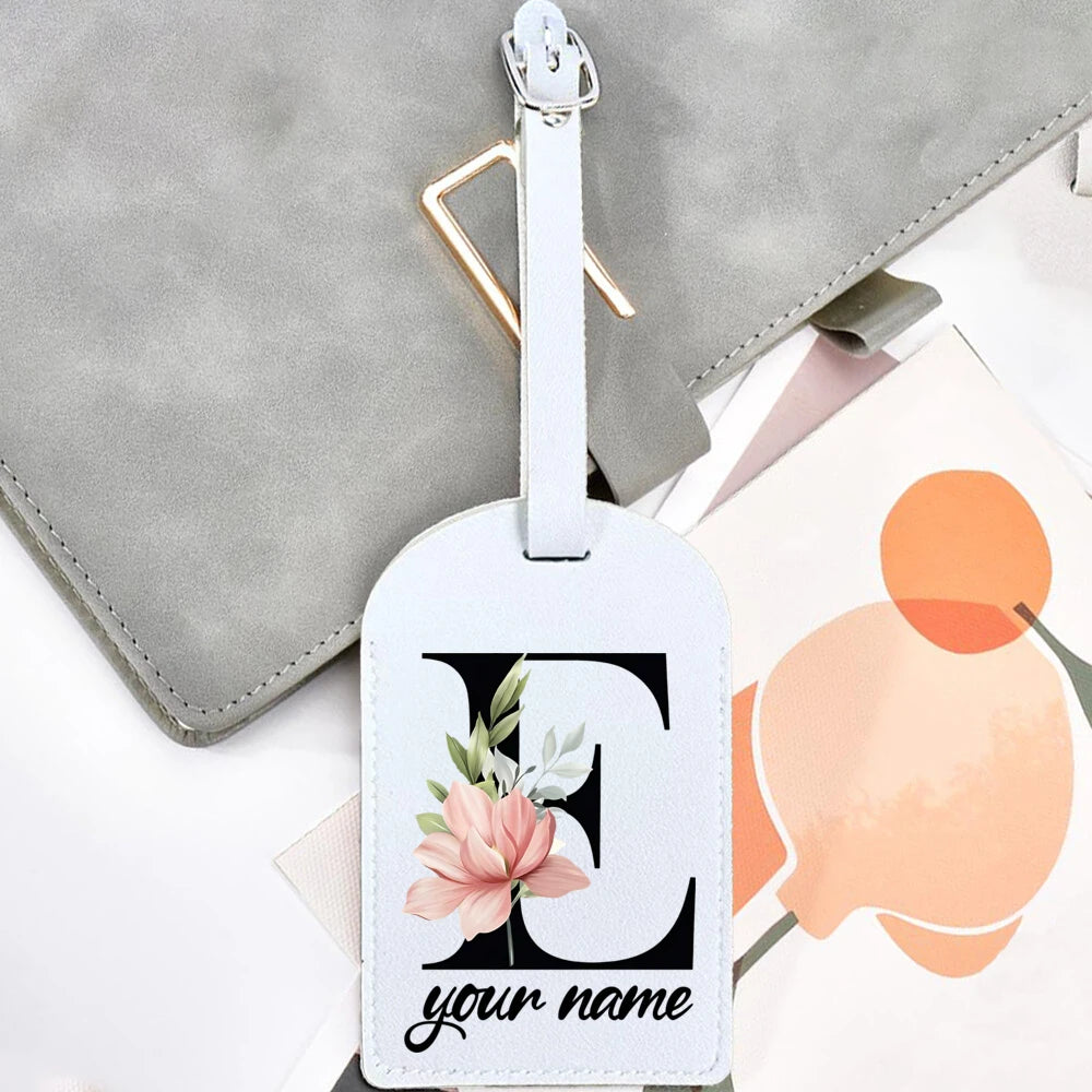 Black Floral Letter with Name Monogram Luggage Tag for Suitcase Baggage Handbag Tags Travel Bag Label Tag Personalised Gift