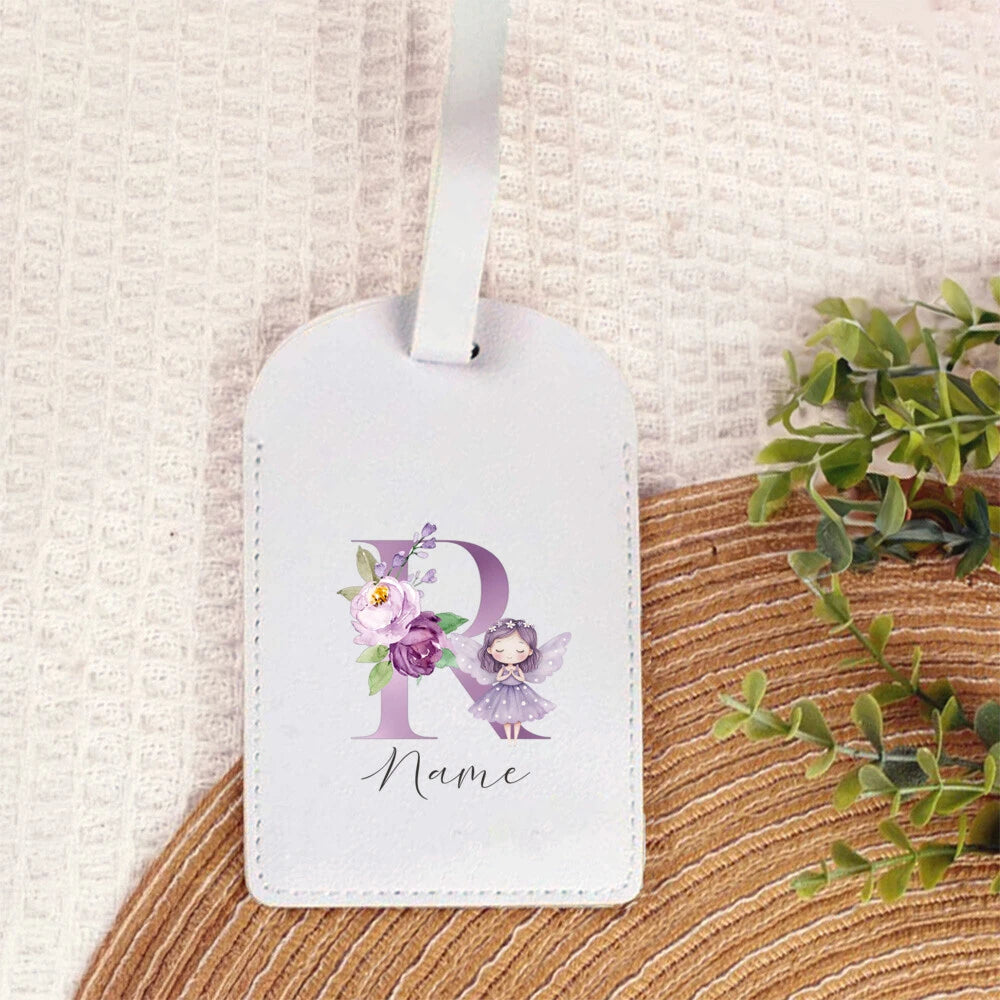 Personalized PU Luggage Tag, Flower Fairy Design Fashion Letter Print Monogram Luggage Tag, Custom Name Luggage Tag