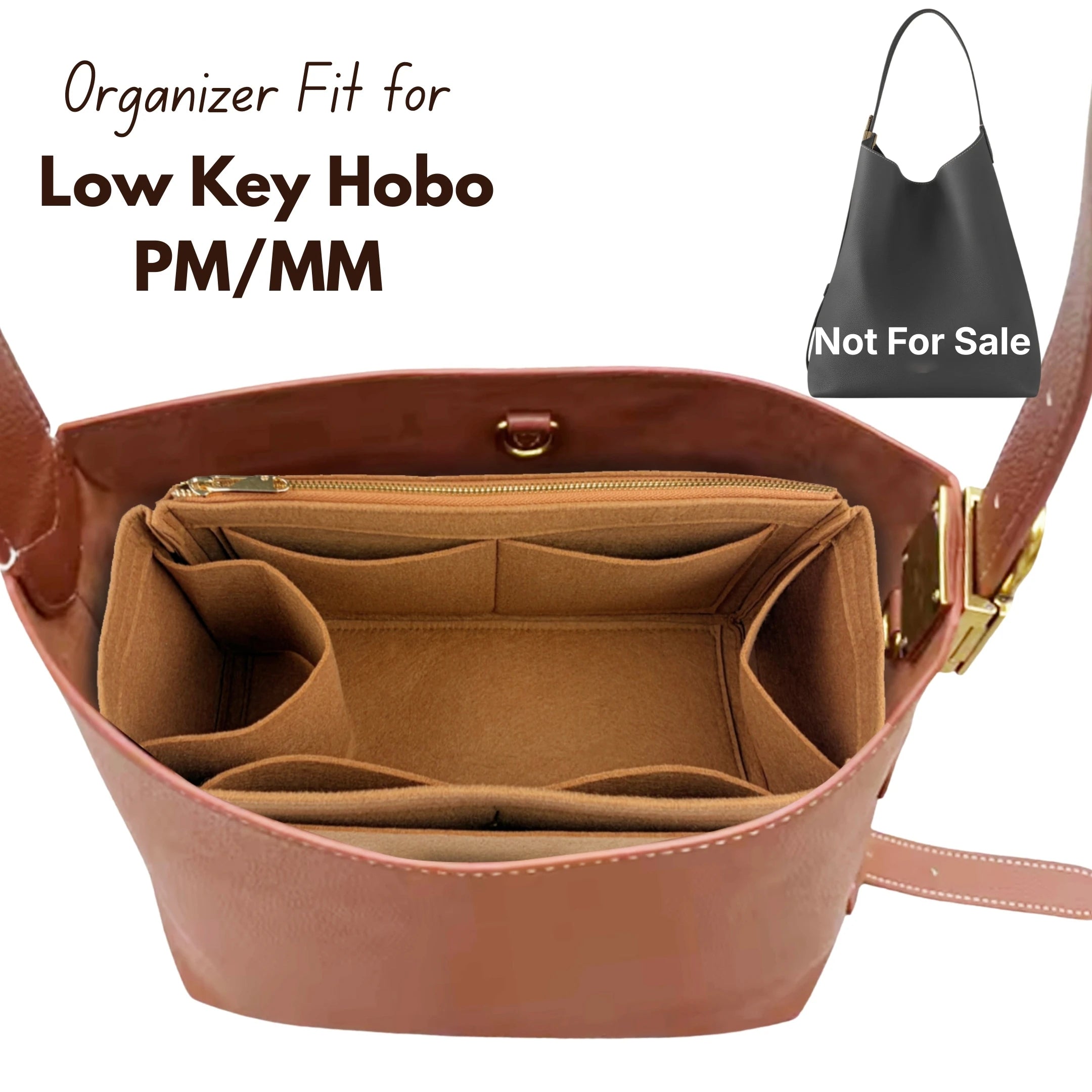 Custom Fit Felt Purse Organizer Insert for L.V. Low Key Hobo PM/MM, Structured Liner with Zipper Pocket & Bottom Support