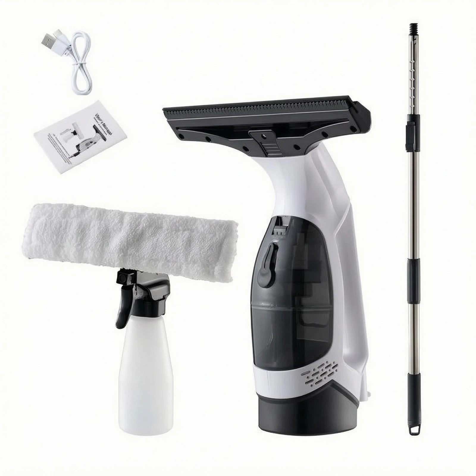 Window Vacuum Squeegee Cordless 2000Pa Electric Window Cleaner Tool with 2200mAh 150ml Water Collection Tank Window Cleaning Kit