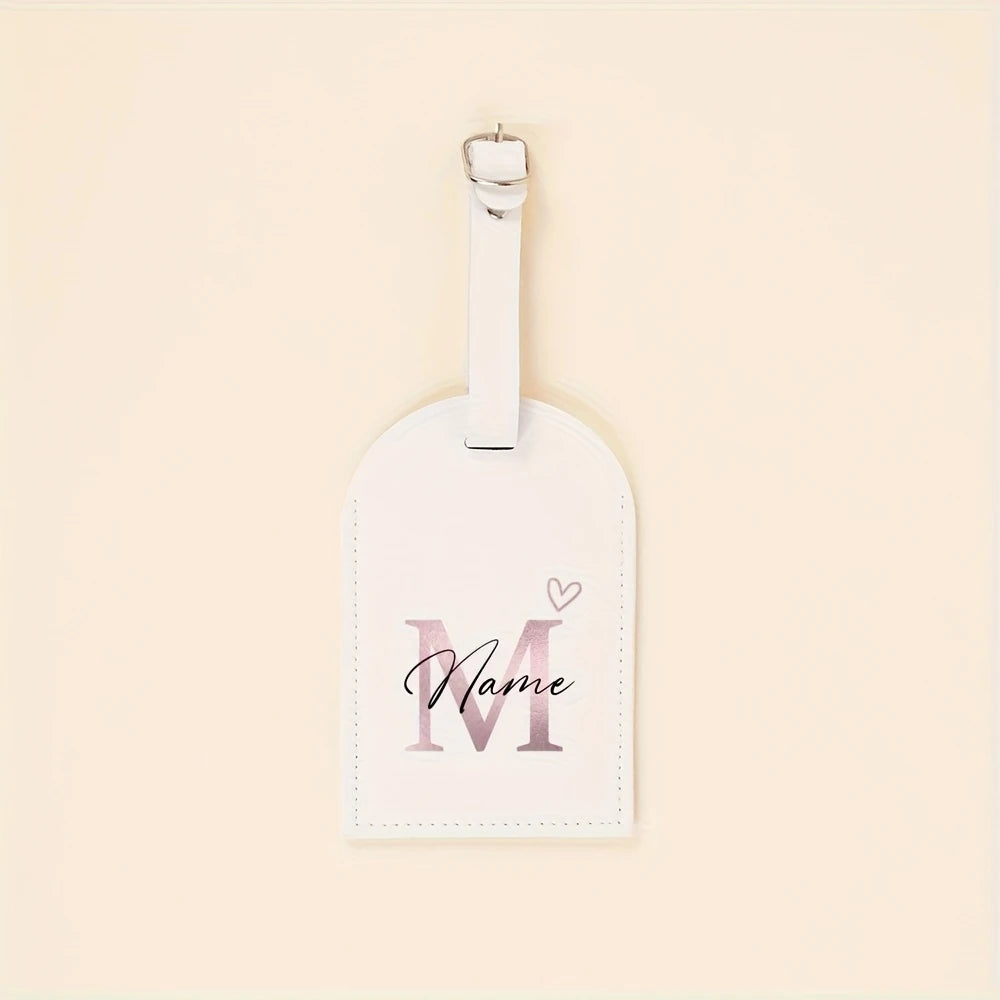 Custom Name Tag - Elegant Font Engraving Name/Initials, PU Material - Wedding,Birthday, Travel Gift - Customizable Letter (A-Z)