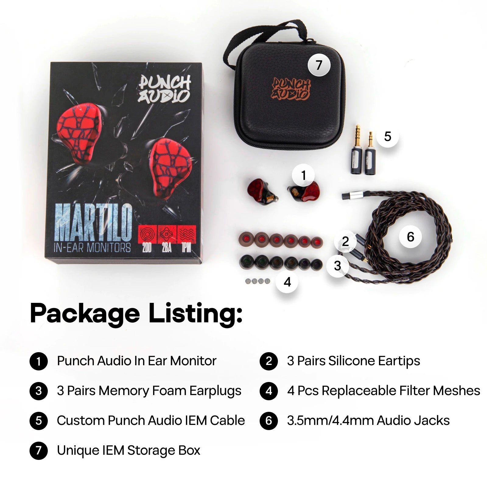 Linsoul Punch Audio Martilo IEM 1 Planar + 2 BA + 2 DD Hifi Earphone with Immersive Bass and Custom Interchangeable Cable