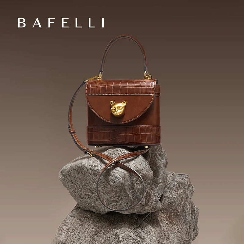 BAFELLI HANDBAG 2026 WOMEN'S NEW CROSSBODY LEATHER PURSE EVENING BAG CROCODILE GRAIN DESIGNER BUCKET CAT LUXURY BRAND FASHION