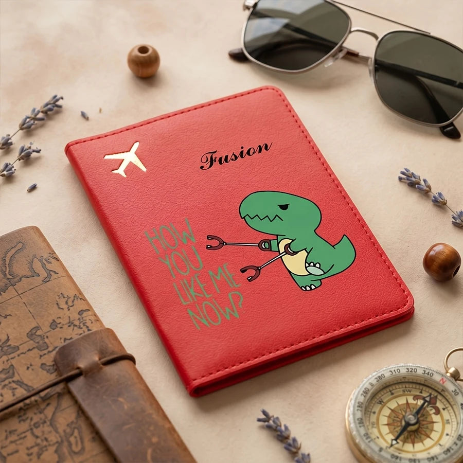 Personalized Passport Holder And Cover - Custom Name/Text, Cute Individual Dinosaur Design, Available in Pastel Or Black