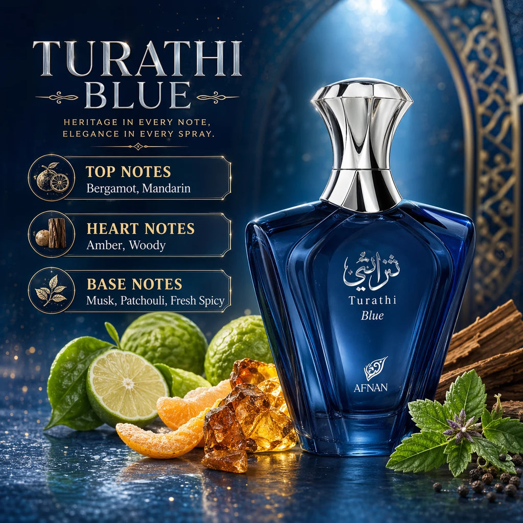 AFNAN TURATHI BLUE by Afnan Perfumes EAU DE PARFUM SPRAY, Arabian Sapphire Men’s Fragrance | Afnan Turathi Blue Fresh Citrus Woody Scent Perfect For Gifting