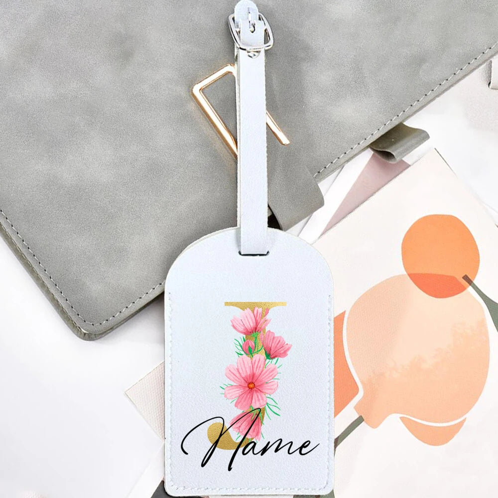Personalised Golden Letters + Flower Luggage Tag, Custom Name Suitcase Label Baggage Tags Travel Accessorie