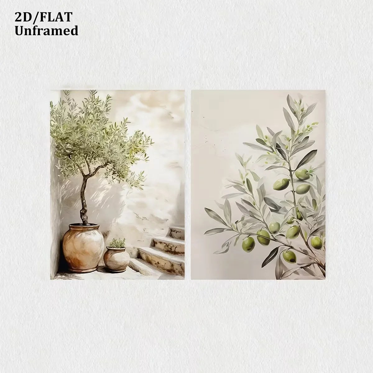 2pcs Modern Mediterranean Olive Trees Canvas Wall Art, Frameless Landscape Canvas Posters for Bedroom and Living Room Wall Decor