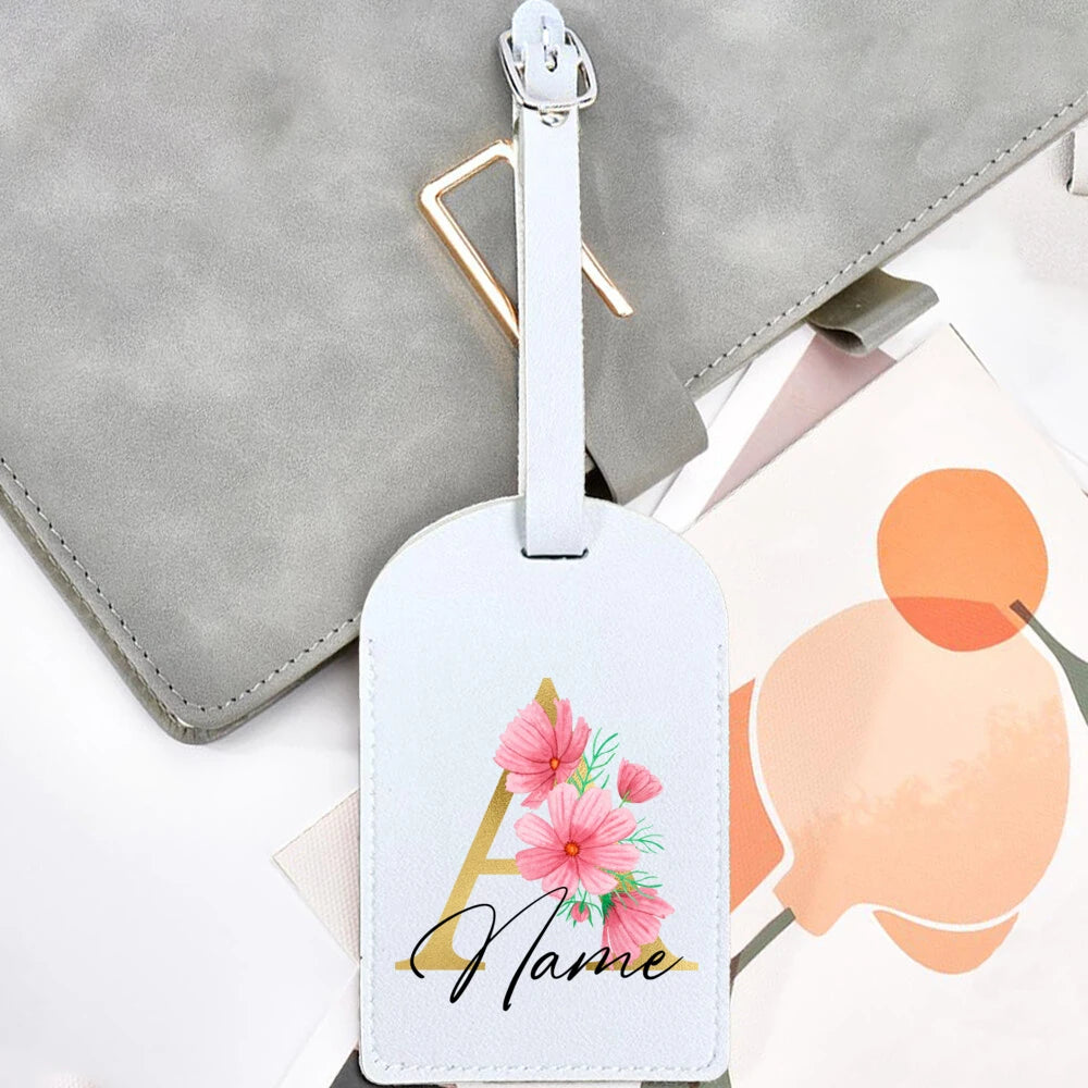 Personalised Golden Letters + Flower Luggage Tag, Custom Name Suitcase Label Baggage Tags Travel Accessorie