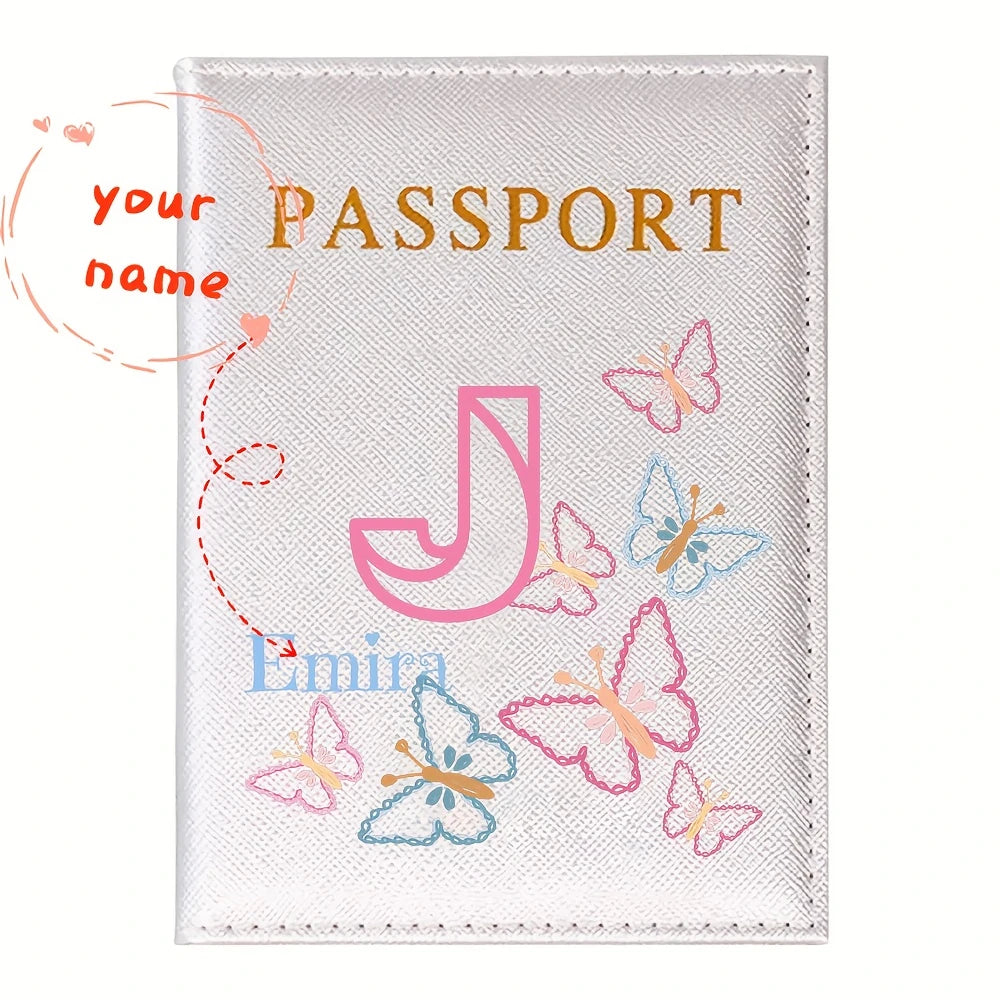 Personalized White Butterfly Letter PU Passport Cover Travel Storage, Elegant Holiday Anniversary Party Present