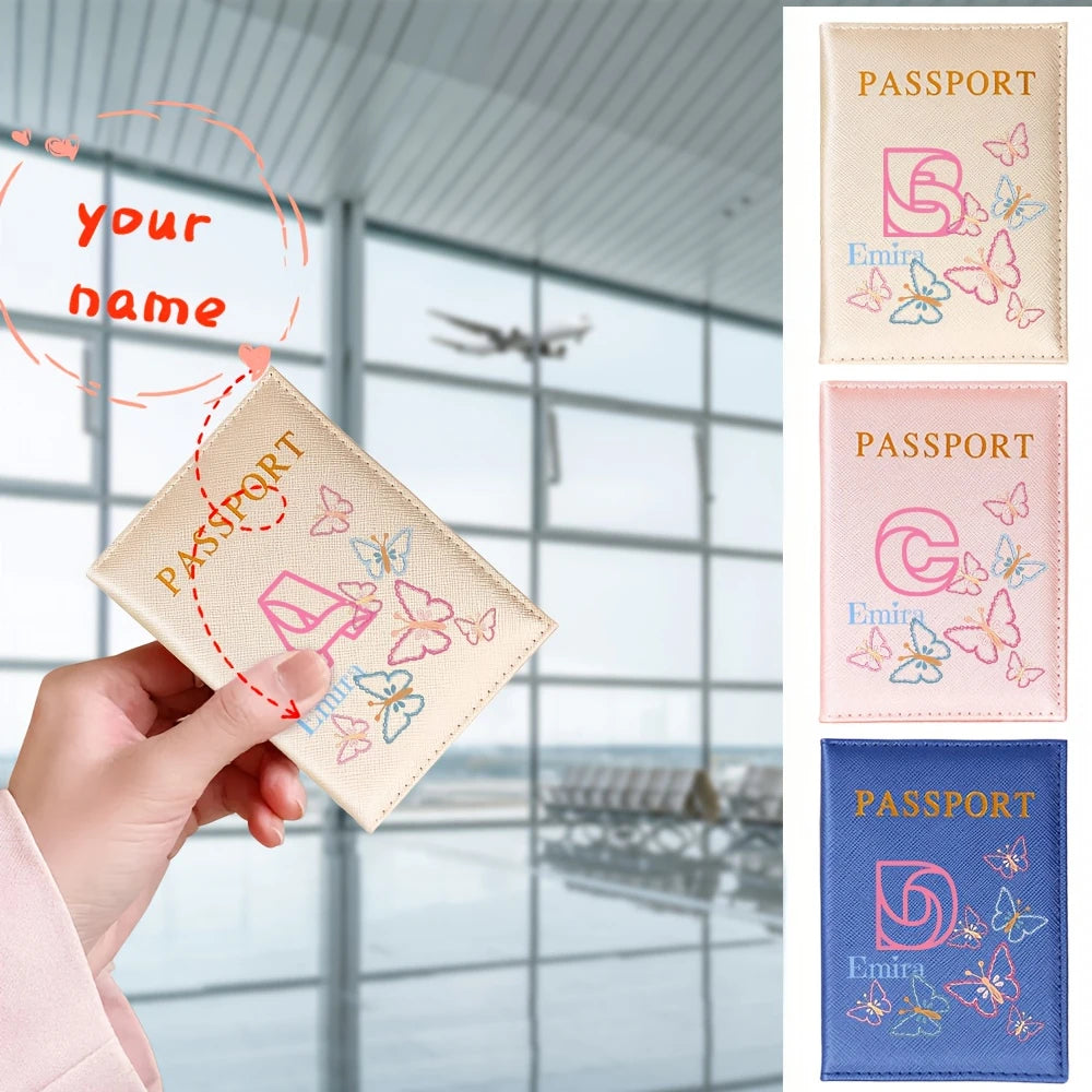 Personalized White Butterfly Letter PU Passport Cover Travel Storage, Elegant Holiday Anniversary Party Present