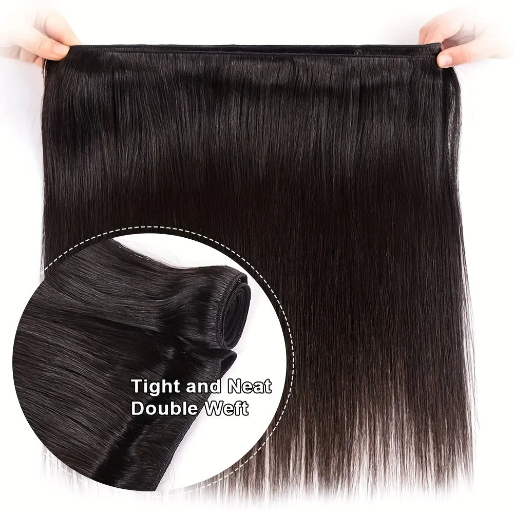 Brazilian Straight Human Hair Bundles with Frontal Closure 100% Virgin Hair Straight Weave 3 Bundles with 13x4 Lace Frontal Hair