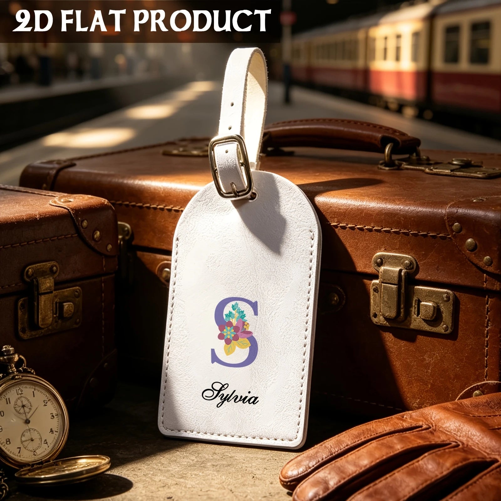 Personalized White Synthetic Leather Luggage Tag - Custom Initial & Name ID Label for Suitcase, Business Travel & Vacation