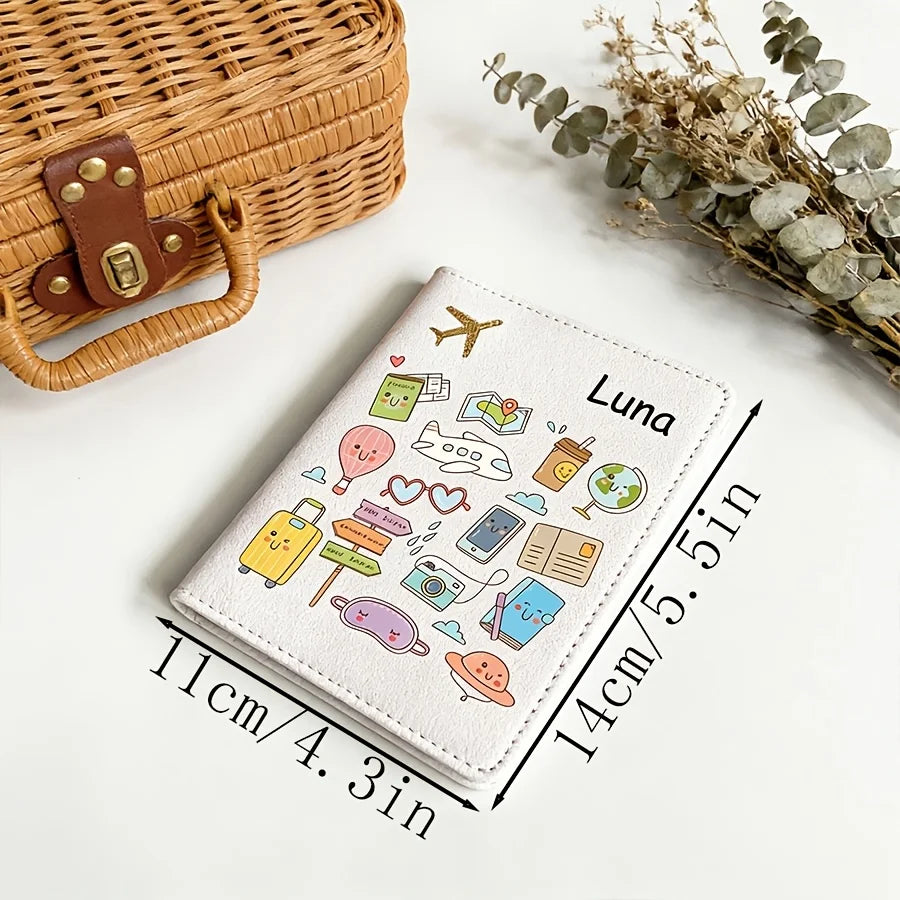 Custom Name Text Passport Holder Cute Cartoon Lightweight Travel Case Fashion Gift for Vacation Business Trip Use