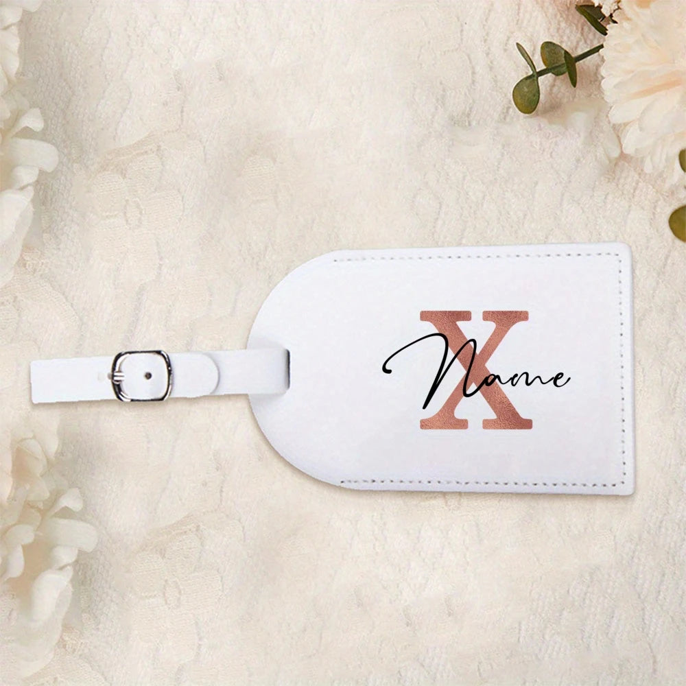Personalized White Luggage Tag with Rose Golden Initials, Perfect for Your Suitcase Or Travel Bag